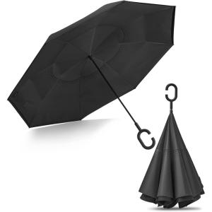 imageG4Free 4862 Inch Large Inverted Reverse Umbrella with CShaped Handle Windproof Double Layer Upside Down Car Rain Umbrellas for Men WomenBlack