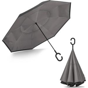 imageG4Free 4862 Inch Large Inverted Reverse Umbrella with CShaped Handle Windproof Double Layer Upside Down Car Rain Umbrellas for Men WomenGrey