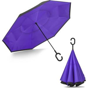 imageG4Free 4862 Inch Large Inverted Reverse Umbrella with CShaped Handle Windproof Double Layer Upside Down Car Rain Umbrellas for Men WomenPurple