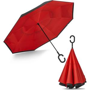 imageG4Free 4862 Inch Large Inverted Reverse Umbrella with CShaped Handle Windproof Double Layer Upside Down Car Rain Umbrellas for Men WomenRed