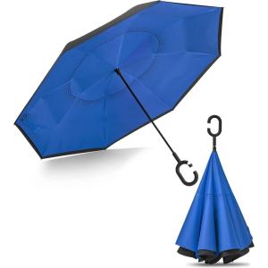 imageG4Free 4862 Inch Large Inverted Reverse Umbrella with CShaped Handle Windproof Double Layer Upside Down Car Rain Umbrellas for Men WomenRoyal Blue
