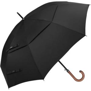 imageG4Free 5262inch Wooden J Handle Golf Umbrella Windproof UV Protection Classic Stick Wedding Cane Umbrellas Auto Open Cane Hook HandleBlack