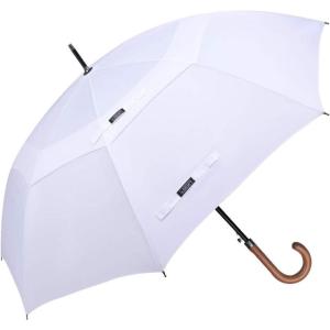 imageG4Free 5262inch Wooden J Handle Golf Umbrella Windproof UV Protection Classic Stick Wedding Cane Umbrellas Auto Open Cane Hook HandleWhite