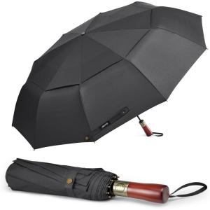 imageG4Free 54 Inch Large Compact Windproof Golf Umbrella for Rain Oversized Auto Open Close Folding Travel 10 Ribs Vented Double Canopy Umbrella for Women MenBlack