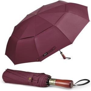 imageG4Free 54 Inch Large Compact Windproof Golf Umbrella for Rain Oversized Auto Open Close Folding Travel 10 Ribs Vented Double Canopy Umbrella for Women MenBurgendy