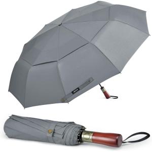 imageG4Free 54 Inch Large Compact Windproof Golf Umbrella for Rain Oversized Auto Open Close Folding Travel 10 Ribs Vented Double Canopy Umbrella for Women MenGrey