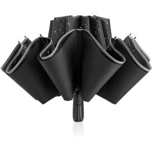 imageG4Free 54 Inch Large Double Layer Inverted Umbrella 12 Ribs Compact Windproof Automatic Folding Reverse Umbrella with Reflective StripBlack