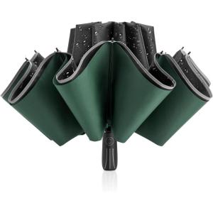 imageG4Free 54 Inch Large Double Layer Inverted Umbrella 12 Ribs Compact Windproof Automatic Folding Reverse Umbrella with Reflective StripBlackDark Green