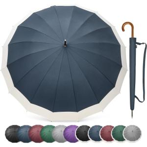 imageG4Free 54 Inch Large Windproof Umbrella for 2 Persons 16 Ribs Auto Open Classic Wooden J Handle Cane Stick Golf Rain Umbrellas for Men Women Travel 120cmIvoryBlue