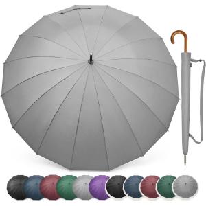imageG4Free 54 Inch Large Windproof Umbrella for 2 Persons 16 Ribs Auto Open Classic Wooden J Handle Cane Stick Golf Rain Umbrellas for Men Women Travel 120cmGrey