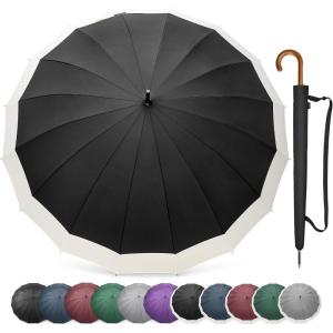 imageG4Free 54 Inch Large Windproof Umbrella for 2 Persons 16 Ribs Auto Open Classic Wooden J Handle Cane Stick Golf Rain Umbrellas for Men Women Travel 120cmIvoryBlack