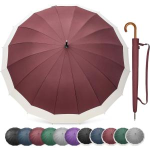 imageG4Free 54 Inch Large Windproof Umbrella for 2 Persons 16 Ribs Auto Open Classic Wooden J Handle Cane Stick Golf Rain Umbrellas for Men Women Travel 120cmIvoryBurgendy