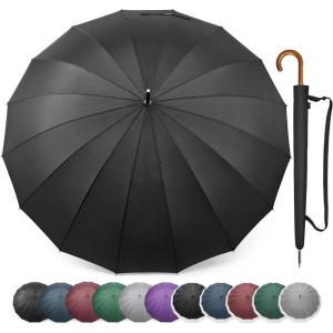 imageG4Free 54 Inch Large Windproof Umbrella for 2 Persons 16 Ribs Auto Open Classic Wooden J Handle Cane Stick Golf Rain Umbrellas for Men Women Travel 120cmBlack