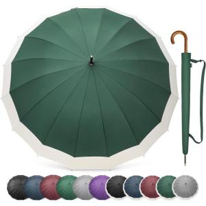 imageG4Free 54 Inch Large Windproof Umbrella for 2 Persons 16 Ribs Auto Open Classic Wooden J Handle Cane Stick Golf Rain Umbrellas for Men Women Travel 120cmIvoryGreen