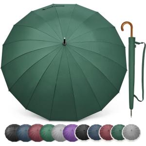 imageG4Free 54 Inch Large Windproof Umbrella for 2 Persons 16 Ribs Auto Open Classic Wooden J Handle Cane Stick Golf Rain Umbrellas for Men Women Travel 120cmDark Green