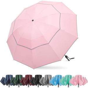 imageG4Free 5462 Inch Windproof Inverted Umbrella with Reflective Stripe Large Compact Reverse Golf Umbrella for Rain 10 Ribs Double Canopy Travel Umbrella Automatic Open ClosePink