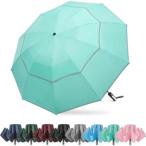 imageG4Free 5462 Inch Windproof Inverted Umbrella with Reflective Stripe Large Compact Reverse Golf Umbrella for Rain 10 Ribs Double Canopy Travel Umbrella Automatic Open CloseLake Blue