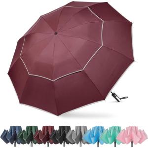 imageG4Free 5462 Inch Windproof Inverted Umbrella with Reflective Stripe Large Compact Reverse Golf Umbrella for Rain 10 Ribs Double Canopy Travel Umbrella Automatic Open CloseBurgundy