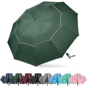 imageG4Free 5462 Inch Windproof Inverted Umbrella with Reflective Stripe Large Compact Reverse Golf Umbrella for Rain 10 Ribs Double Canopy Travel Umbrella Automatic Open CloseDark Green