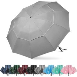 imageG4Free 5462 Inch Windproof Inverted Umbrella with Reflective Stripe Large Compact Reverse Golf Umbrella for Rain 10 Ribs Double Canopy Travel Umbrella Automatic Open CloseGrey