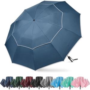 imageG4Free 5462 Inch Windproof Inverted Umbrella with Reflective Stripe Large Compact Reverse Golf Umbrella for Rain 10 Ribs Double Canopy Travel Umbrella Automatic Open CloseBlue