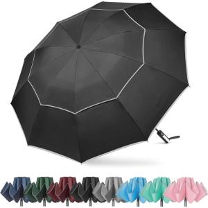 imageG4Free 5462 Inch Windproof Inverted Umbrella with Reflective Stripe Large Compact Reverse Golf Umbrella for Rain 10 Ribs Double Canopy Travel Umbrella Automatic Open CloseBlack