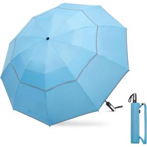 imageG4Free 5462 Inch Windproof Inverted Umbrella with Reflective Stripe Large Compact Reverse Golf Umbrella for Rain 10 Ribs Double Canopy Travel Umbrella Automatic Open CloseSky Blue