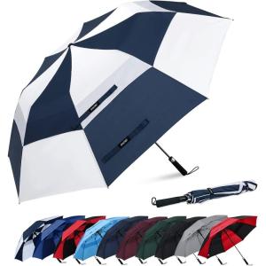 imageG4Free 62 Inch Portable Golf Umbrella Large Oversize Double Canopy Vented Windproof Waterproof Automatic Open Stick Umbrellas for Men and WomenDark BlueBlueWhite
