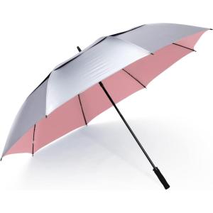 imageG4Free 72 Inch Huge Golf Umbrella UV Protection Auto Open Windproof Umbrella Oversized Extra Large Vented Double Canopy for FamilySilverPink