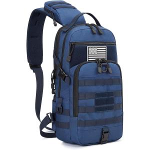 imageG4Free EDC Bag Tactical Sling Bag Backpack Molle Chest Shoulder Assault Pack Rectangular Outdoor DaypackDark Blue