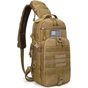imageG4Free EDC Bag Tactical Sling Bag Backpack Molle Chest Shoulder Assault Pack Rectangular Outdoor DaypackKhaki