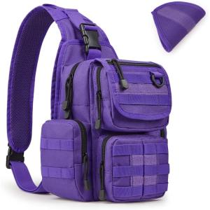 imageG4Free Tactical EDC Sling Bag Pack with Adjustable Holder Sling Shoulder Assault Range BackpackBlackDark Purple
