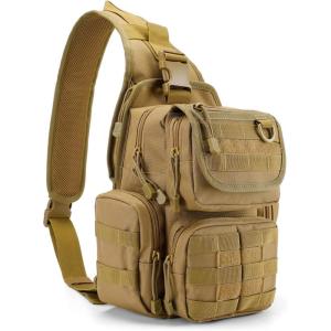 imageG4Free Tactical EDC Sling Bag Pack with Adjustable Holder Sling Shoulder Assault Range BackpackBlackTan