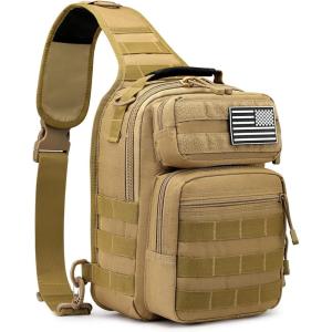 imageG4Free Tactical Sling Bag Backpack Military Rover Shoulder Sling Pack Molle EDC Small Crossbody Chest PackTan