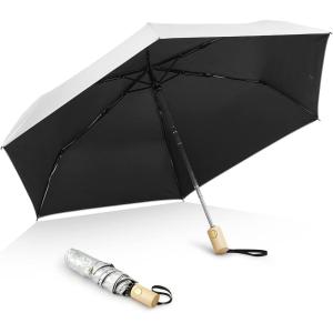 imageG4Free UPF 50 UV Protection Travel Umbrella with Wooden Handle 42 Inch Lightweight Sun Rain Folding Umbrellas Auto Open Close Lake BlueBlack