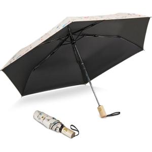 imageG4Free UPF 50 UV Protection Travel Umbrella with Wooden Handle 42 Inch Lightweight Sun Rain Folding Umbrellas Auto Open Close Lake BlueFlower