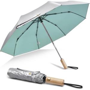 imageG4Free Windproof Travel Umbrella with Large Wooden Handle UV Sun Protection ampamp Rain Umbrella Automatic Open And Close Compact 46quot Large Canopy with UPF 50 Lightweight Portable for Walking ampamp OutdoorSilverLake Blue