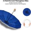 imageG4Free 46 Inch UPF 50 UV Protection Large Travel Umbrella with Wooden Handle 12 Fibreglass Ribs Super Windproof Sun Blocking Folding Umbrella Auto Open CloseBlue