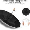 imageG4Free 46 Inch UPF 50 UV Protection Large Travel Umbrella with Wooden Handle 12 Fibreglass Ribs Super Windproof Sun Blocking Folding Umbrella Auto Open CloseBlack