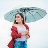 imageG4Free 46 Inch UPF 50 UV Protection Large Travel Umbrella with Wooden Handle 12 Fibreglass Ribs Super Windproof Sun Blocking Folding Umbrella Auto Open CloseLake Blue