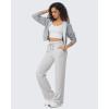 imageG4Free Fleece Lined Pants Women Wide Leg Sweatpants with Pockets Drawstring Lounge Athletic Track Fall WinterGlacier Gray