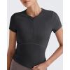 imageG4Free Half Zip Workout Shirts Women Slim Fitted Work Out Tops Gym Athletic Ribbed Tight Tshirts Summer CasualBlack