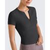 imageG4Free Half Zip Workout Shirts Women Slim Fitted Work Out Tops Gym Athletic Ribbed Tight Tshirts Summer CasualBlack