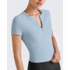imageG4Free Half Zip Workout Shirts Women Slim Fitted Work Out Tops Gym Athletic Ribbed Tight Tshirts Summer CasualBlue Willow