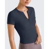 imageG4Free Half Zip Workout Shirts Women Slim Fitted Work Out Tops Gym Athletic Ribbed Tight Tshirts Summer CasualDrak Navy