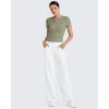 imageG4Free Half Zip Workout Shirts Women Slim Fitted Work Out Tops Gym Athletic Ribbed Tight Tshirts Summer CasualGray Olive