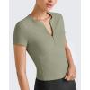 imageG4Free Half Zip Workout Shirts Women Slim Fitted Work Out Tops Gym Athletic Ribbed Tight Tshirts Summer CasualGray Olive