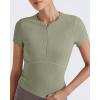 imageG4Free Half Zip Workout Shirts Women Slim Fitted Work Out Tops Gym Athletic Ribbed Tight Tshirts Summer CasualGray Olive