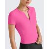imageG4Free Half Zip Workout Shirts Women Slim Fitted Work Out Tops Gym Athletic Ribbed Tight Tshirts Summer CasualHot Pink