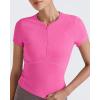 imageG4Free Half Zip Workout Shirts Women Slim Fitted Work Out Tops Gym Athletic Ribbed Tight Tshirts Summer CasualHot Pink